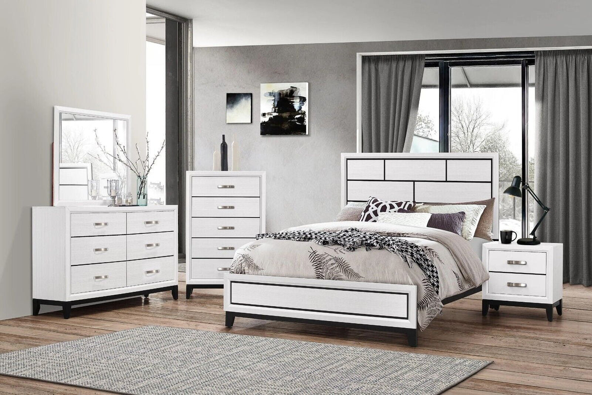 4pc Full Size Bed Dresser Mirror Nightstand White Bedroom Furniture Set Z4372