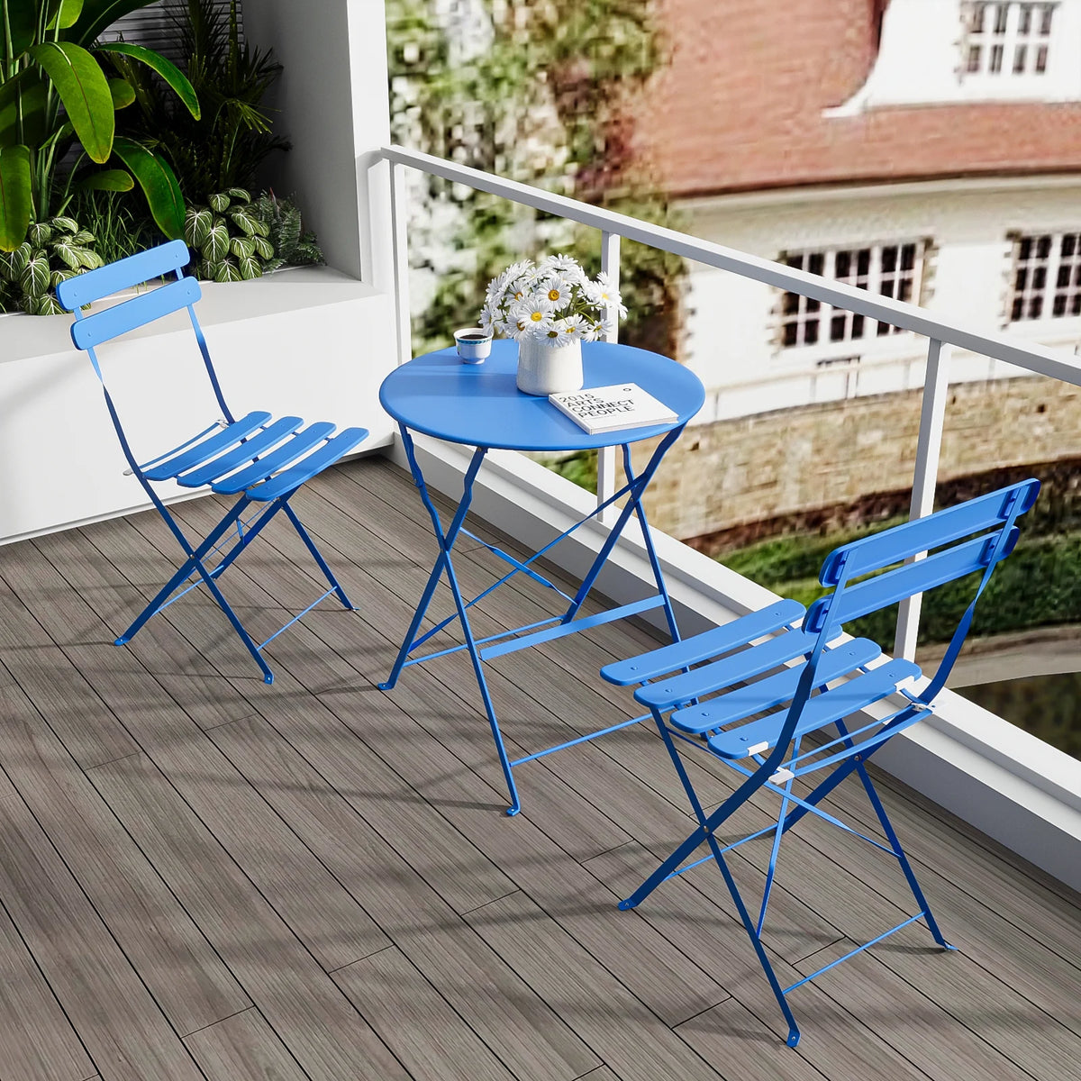 3 Piece Foldable Bistro Furniture Set Steel Frame X5060