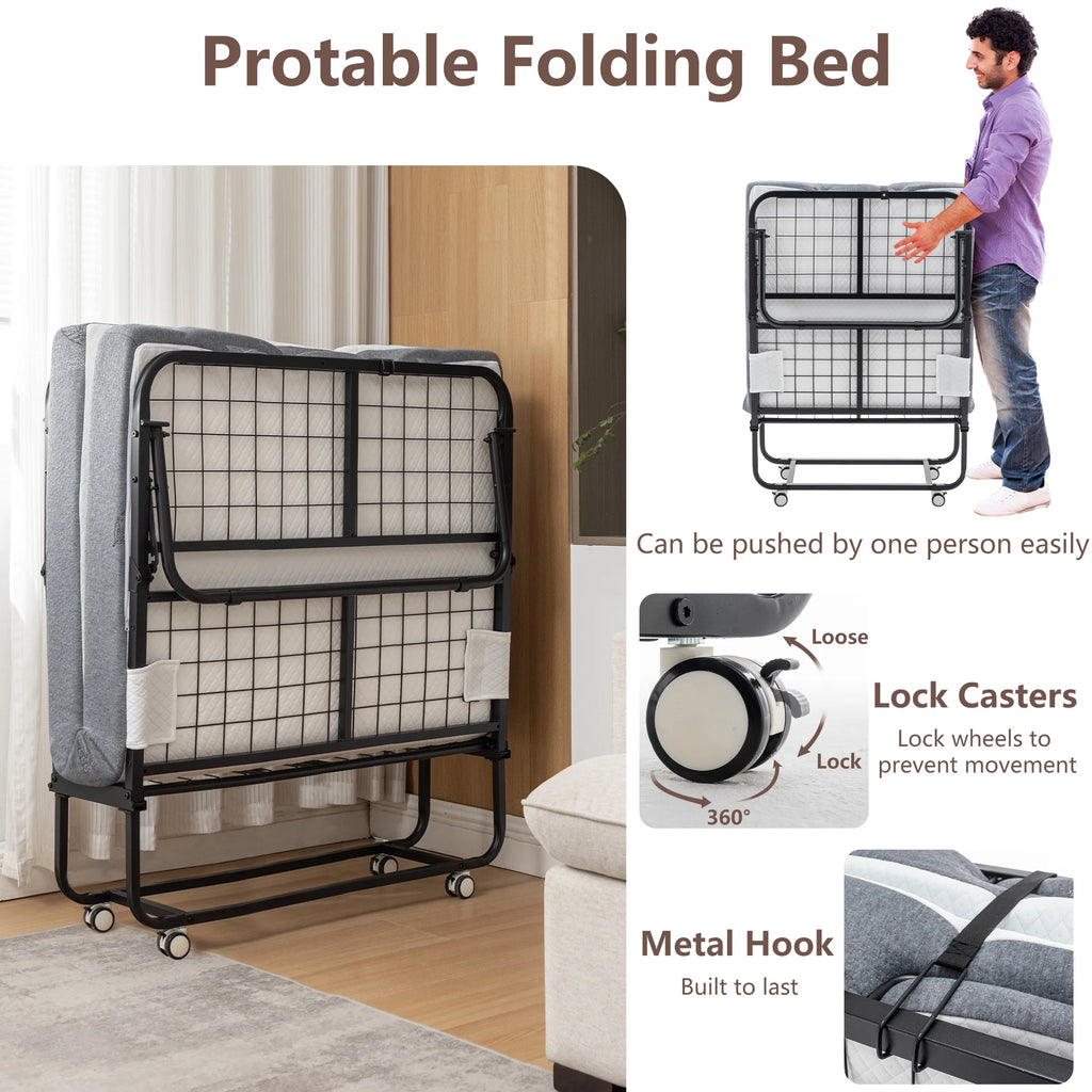 Folding Bed with Memory Foam Mattress Metal Frame B7959