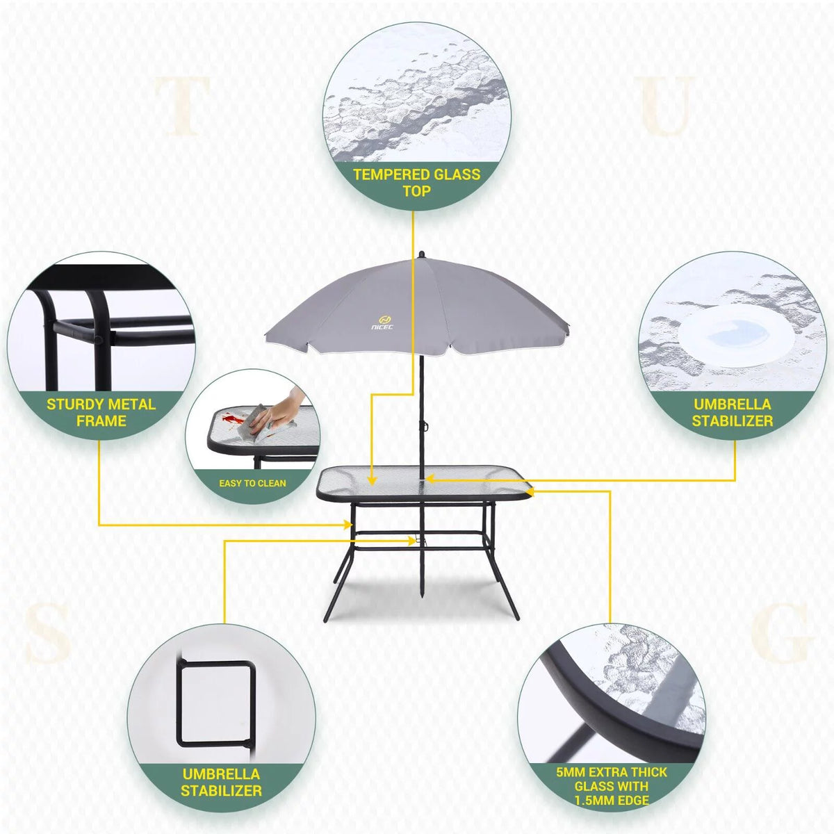 8 Piece Patio Dining Set with Umbrella and 6 Folding Chairs I154