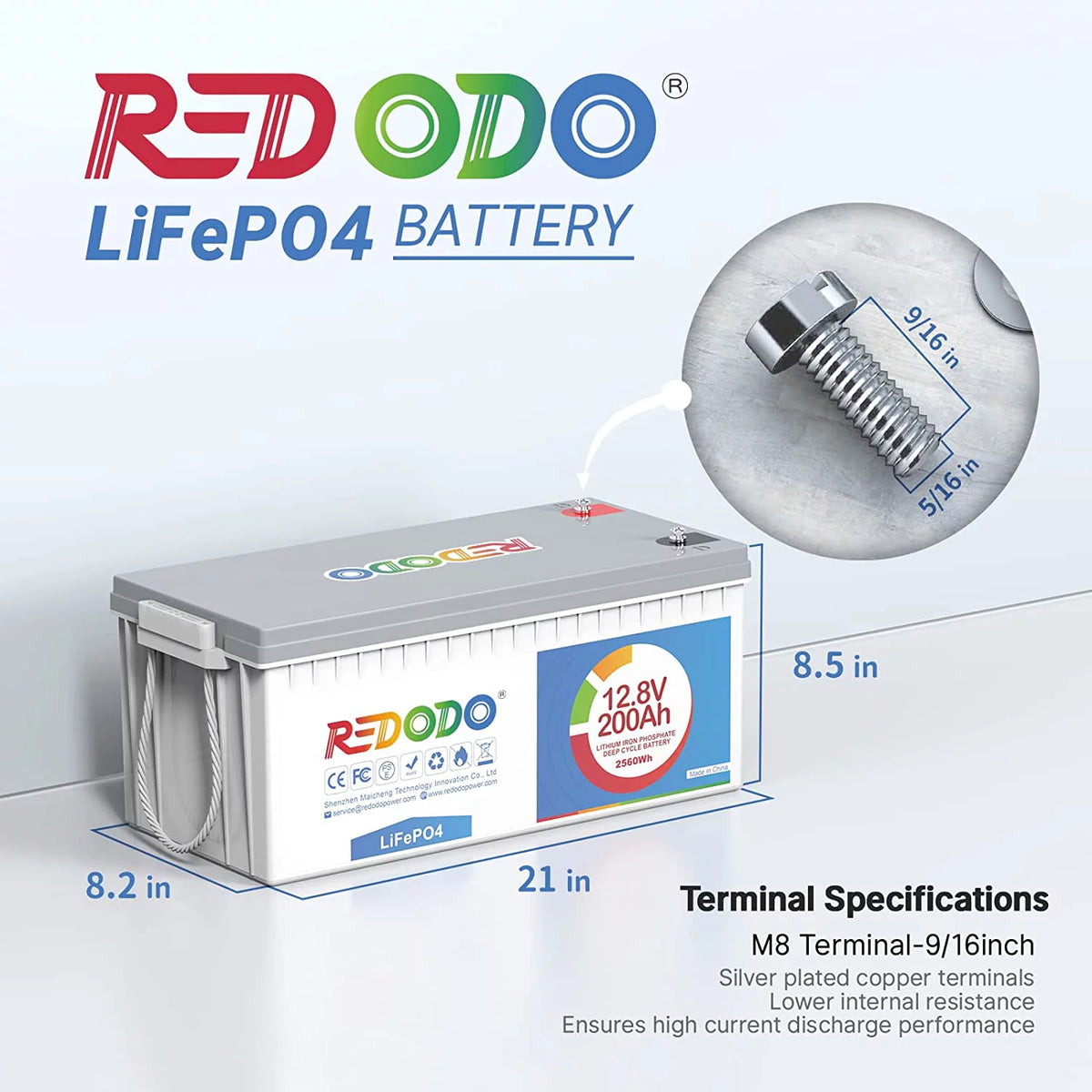 12V 200Ah LiFePO4 Deep Cycle Lithium Battery H6374