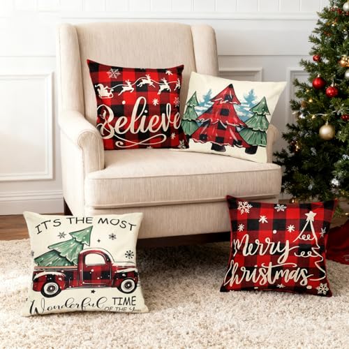 16x16 Inches Plaid Throw Pillow Covers Set of 4 L4658