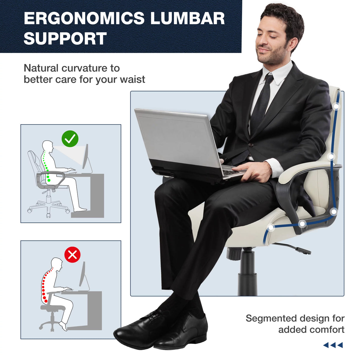 White PU Leather Adjustable Swivel Office Chair R581159