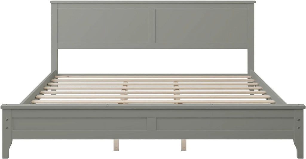 King Size Solid Wood Pine Platform Bed Frame with Headboard M636