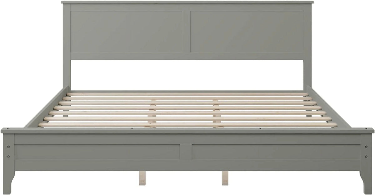 King Size Solid Wood Pine Platform Bed Frame with Headboard M636