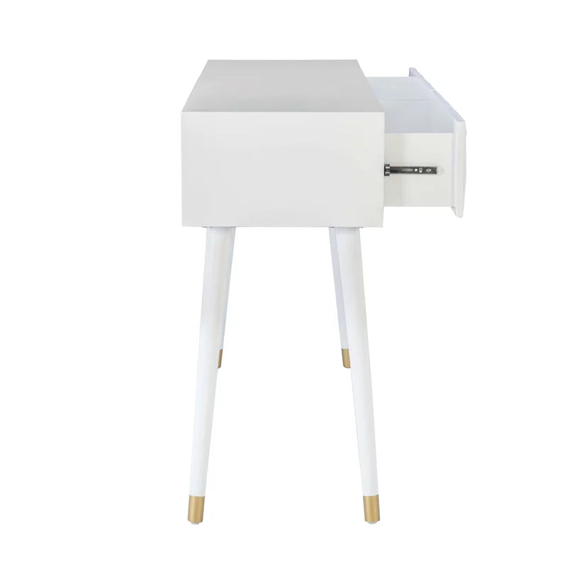 Glossy White Wood Console Table with Drawers D562