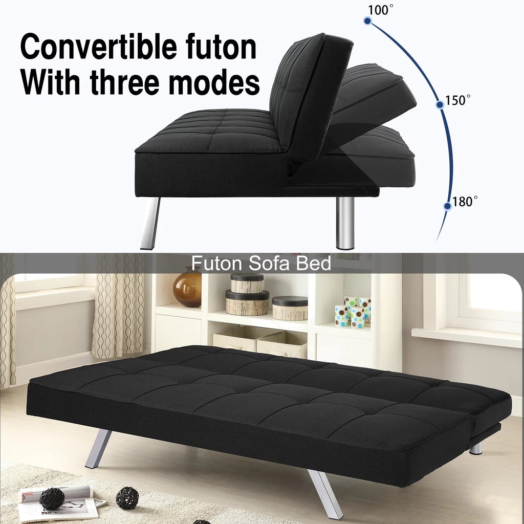 Black Convertible Fabric Futon Sofa Bed O193714