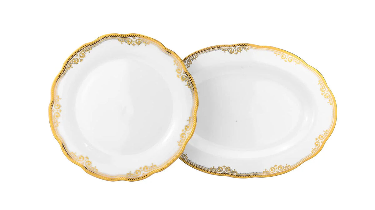 57 Piece Porcelain Dinnerware Set with Scalloped Edges W140404