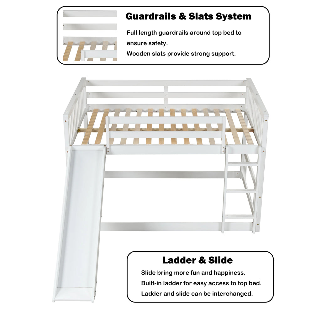 White Full over Full Wood Bunk Bed with Slide and Ladder V74605