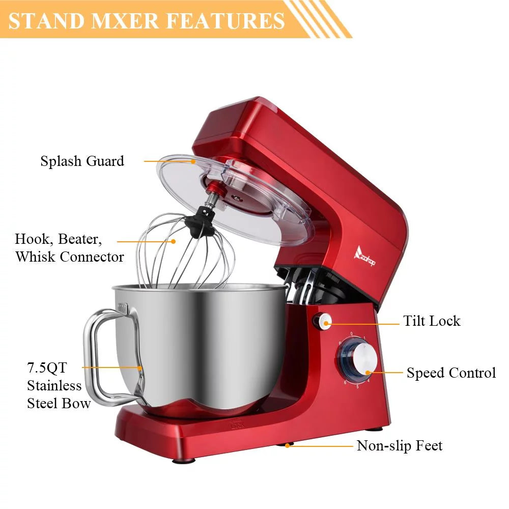 7.5Qt 6 Speeds Tilt-Head Electric Stand Mixer Red L816