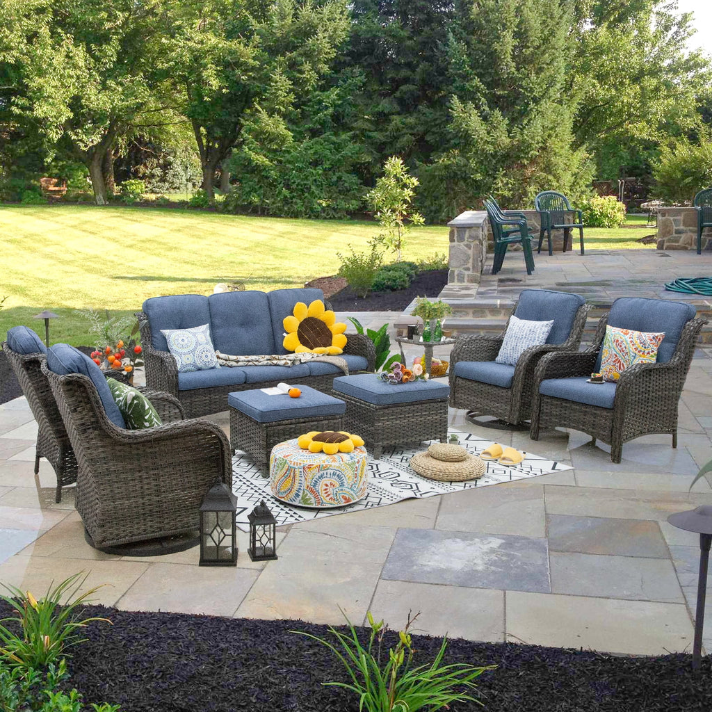 8 Pieces Outdoor Furniture Set with 3-Seat Sofa Swivel Rocking Chairs M2494