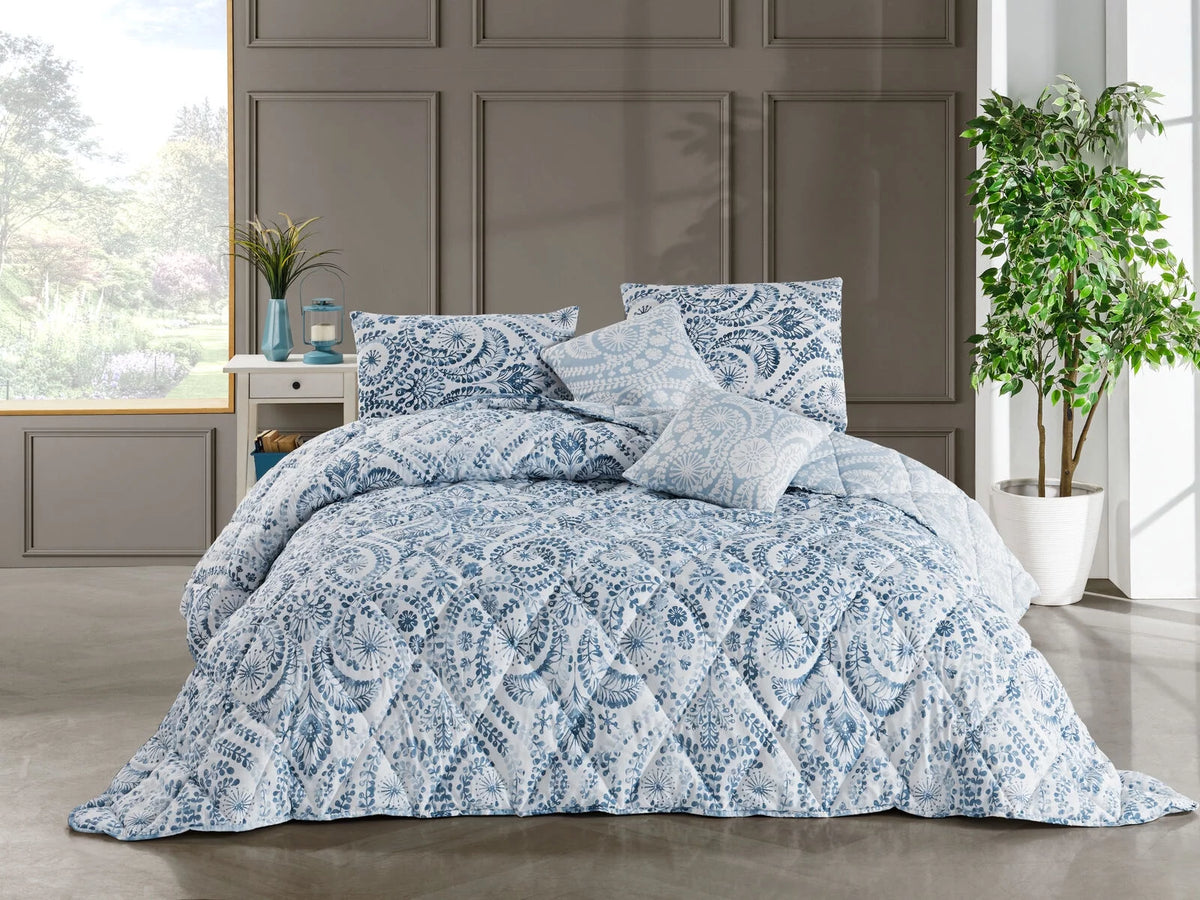 Blue Cotton 9 Piece Bed in a Bag Comforter Set H624