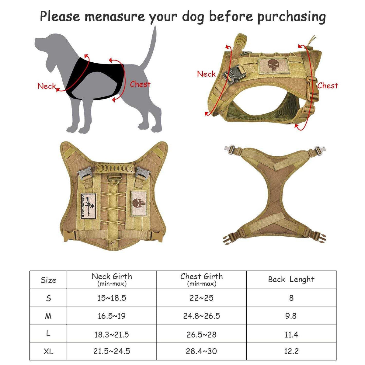 Tactical Service Dog Vest Harness with Rubber Handle & Metal S36378