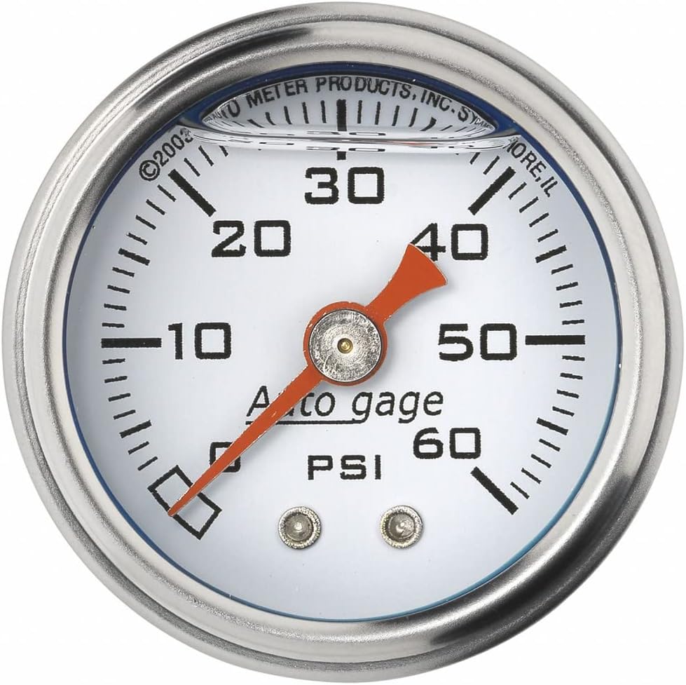 Fuel Pressure Gauge 1.5in Liquid Filled Mechanical 0-60 PSI White Pack of 2 I569052
