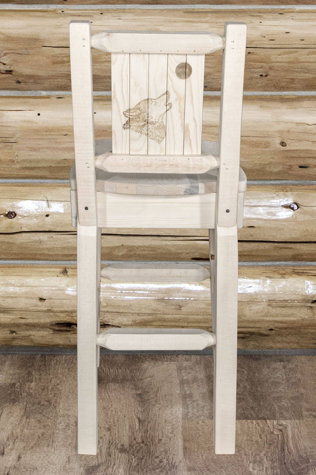 Counter Height Back Barstool with Laser Engraved Wolf Design S8734