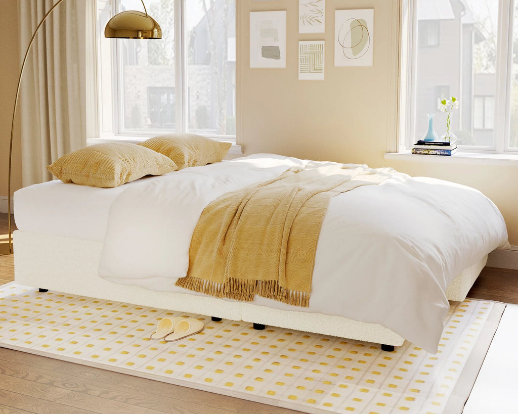 White Sherpa Sofa Bed with Storage Chaise V6805