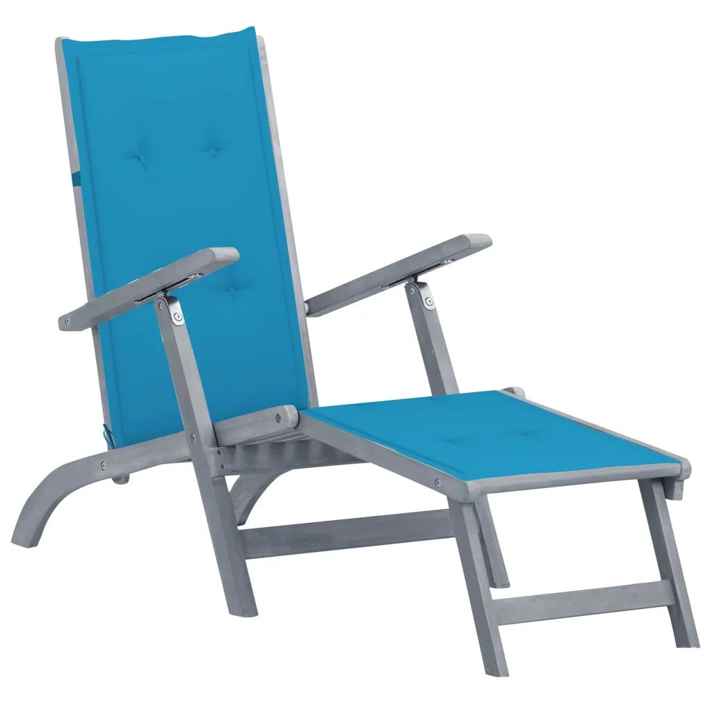 Patio Deck Chair with Footrest and Cushion Solid Wood Acacia C33712