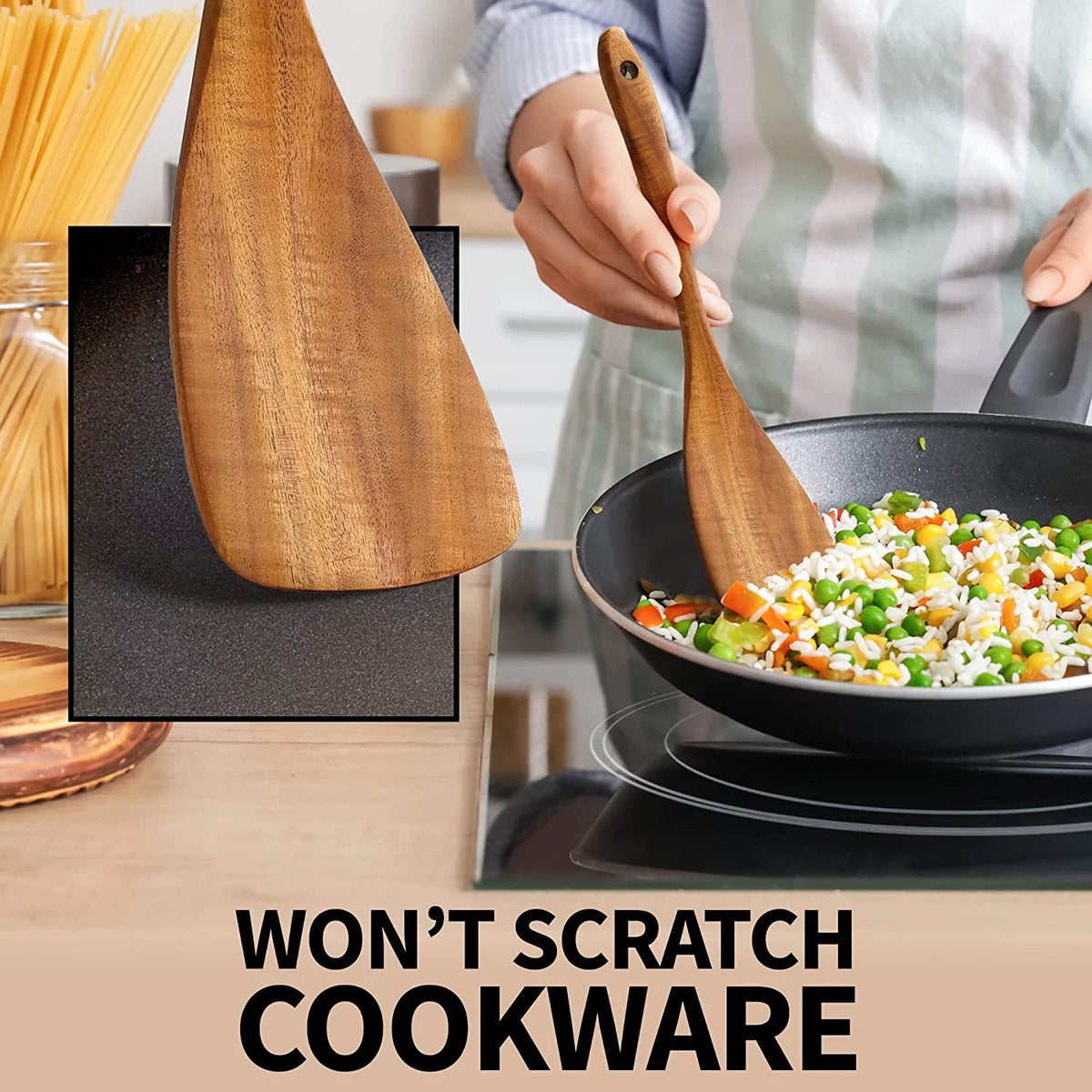 Teak Wood 6 Piece Set Non Stick Utensils J117