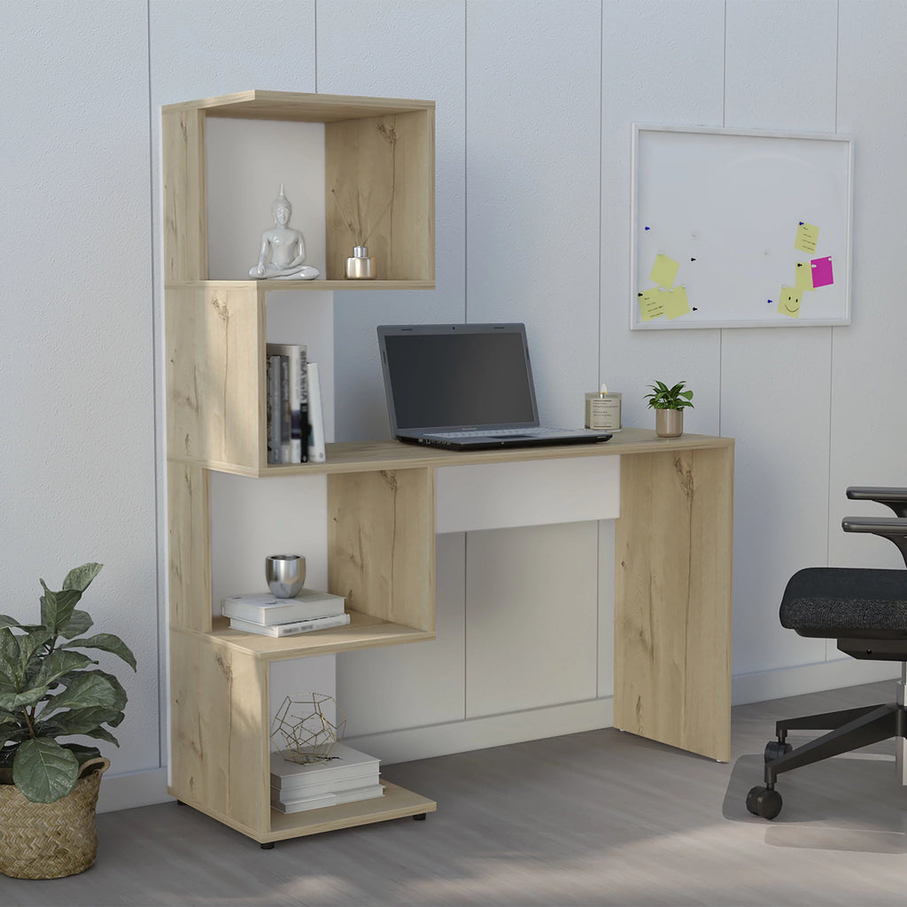 Light Oak White Computer Desk with Storage Shelves G6388