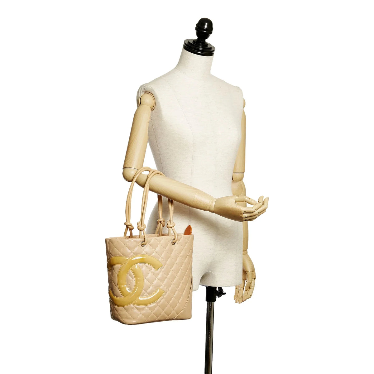 Beige Quilted Lambskin Leather Tote Bag F560156