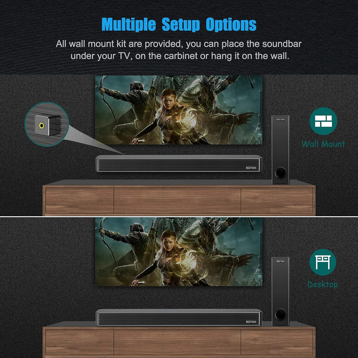 150W Wired & Wireless Bluetooth Sound Bar with Subwoofer T29492