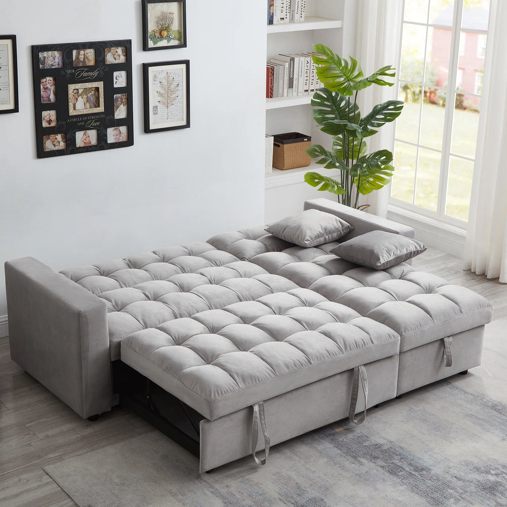 Queen Size L-Shaped Sleeper Sofa Bed with Storage Chaise Z68699