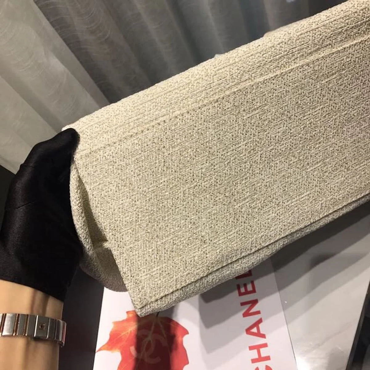 Beige Cream Tweed Canvas Tote Bag G2702