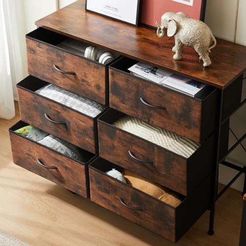 Brown TV Stand with 6 Fabric Drawers T381690