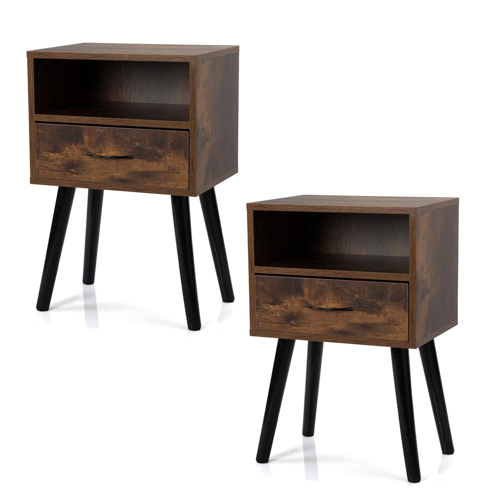 Rustic Brown Solid Wood End Table with Drawers M148841