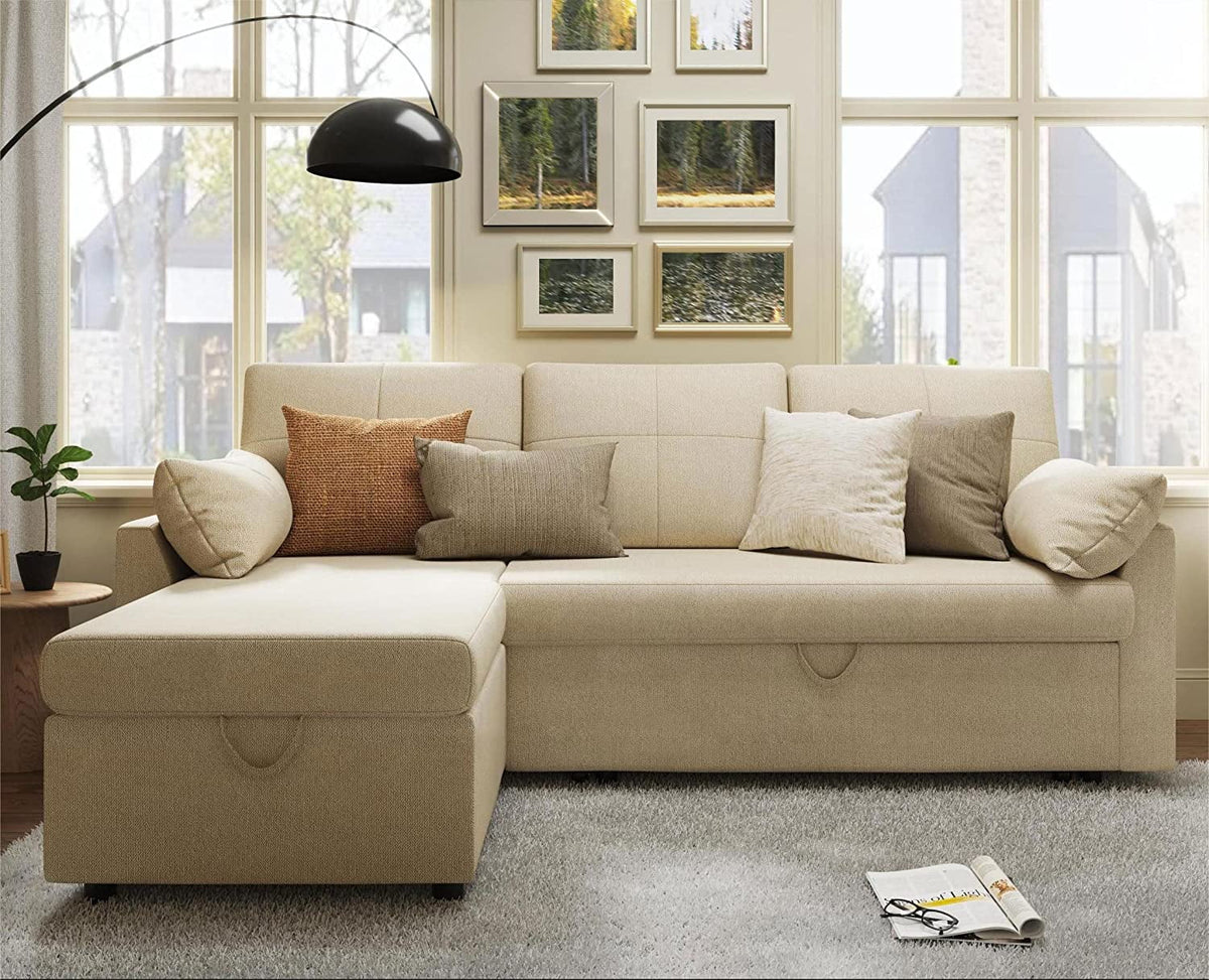 Gray Chenille Sleeper Sofa with Storage Chaise Z11846