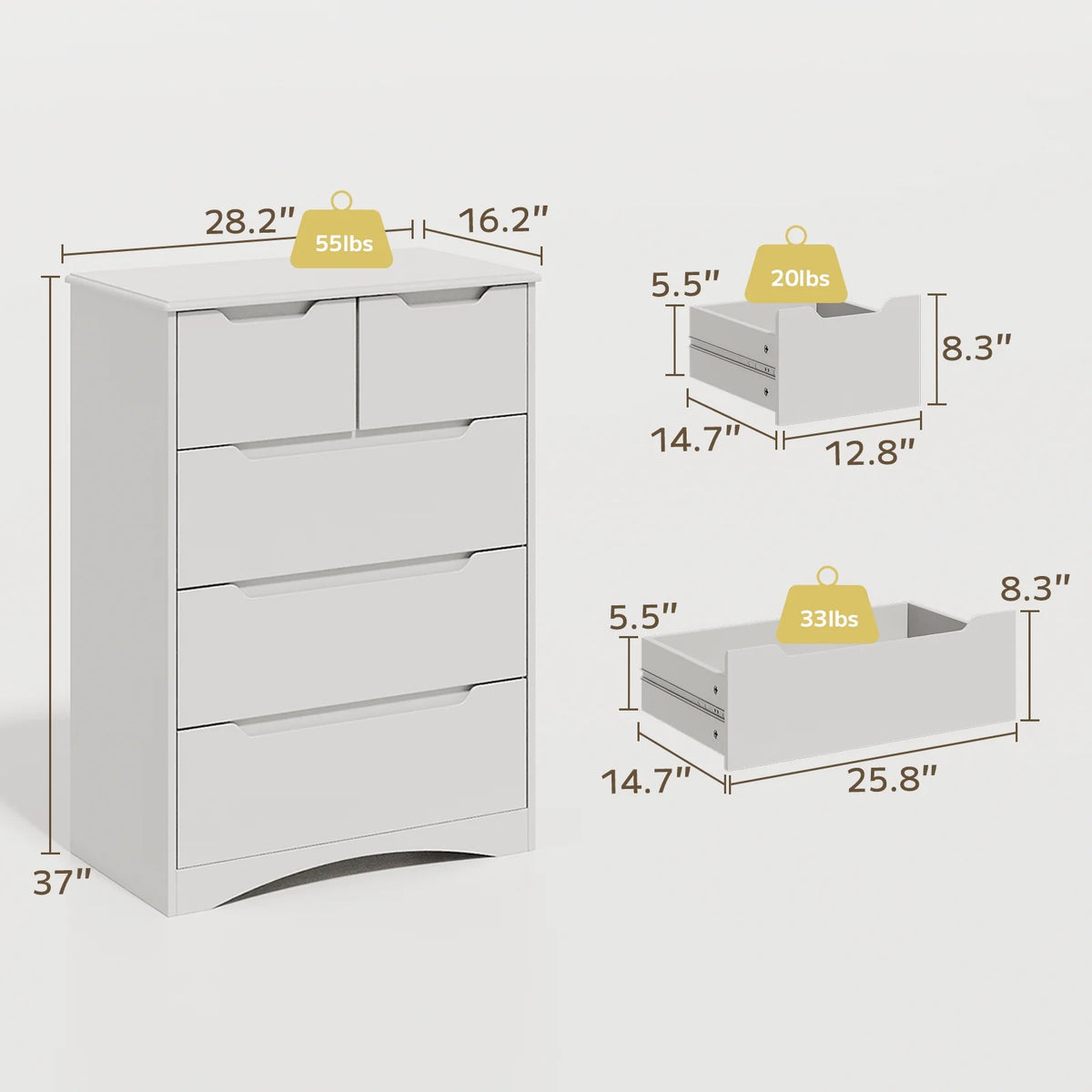 White 5 Drawer Wood Dresser E168518