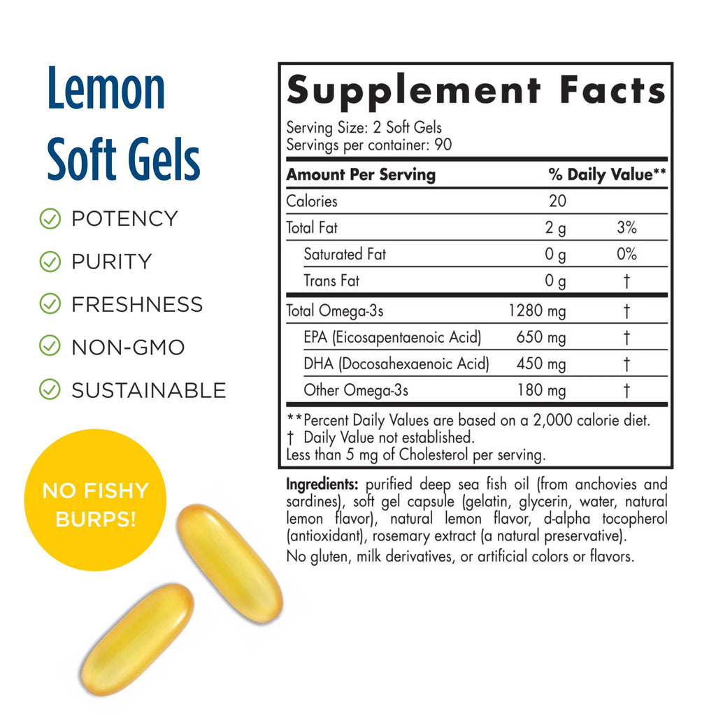 Omega Fish Oil Softgels 1280 mg 180 Ct L836