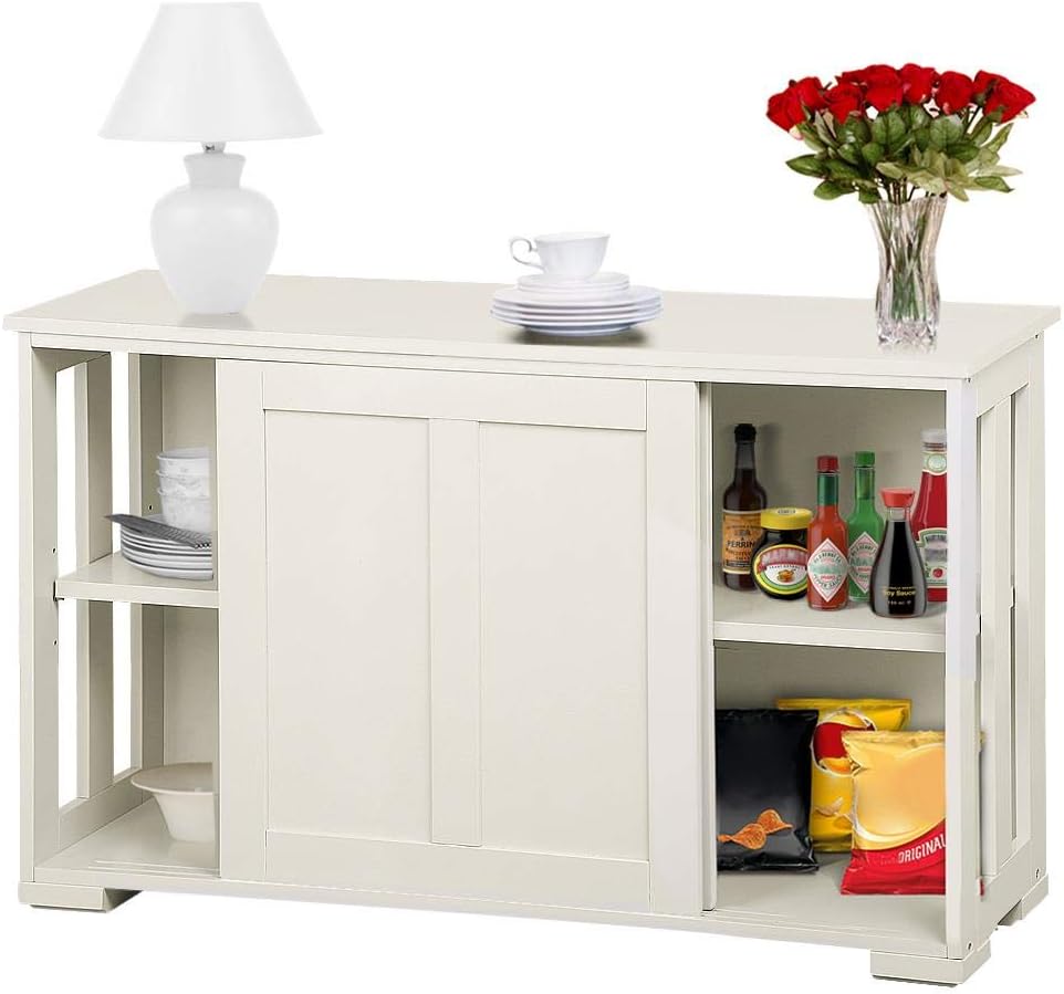 Antique White Kitchen Buffet Cabinet with Sliding Door P80697