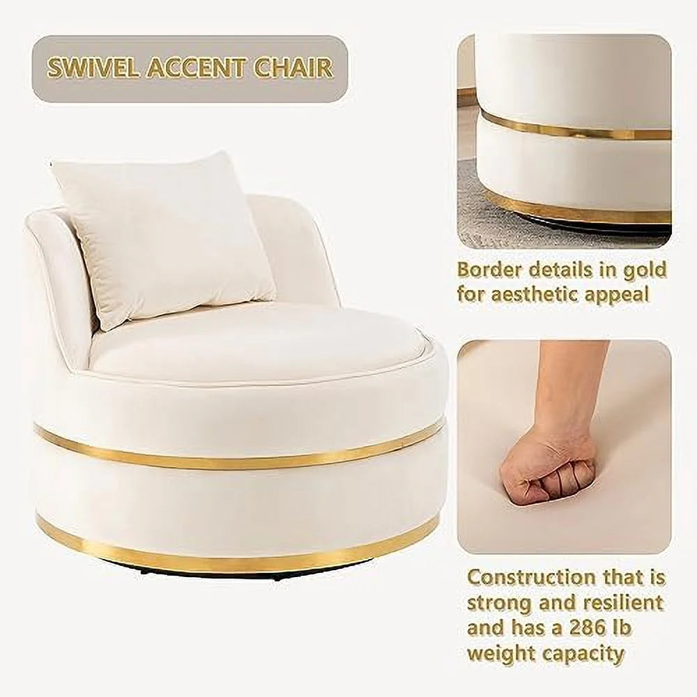 Velvet Boucle Round Barrel Accent Chair with Pillow D543