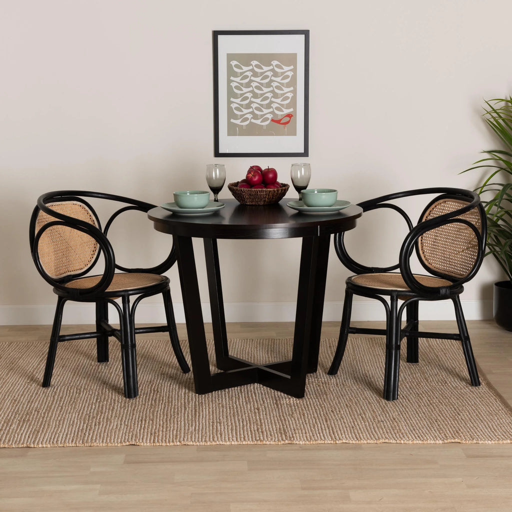 Black and Natural Brown Rattan Dining Chair E387563
