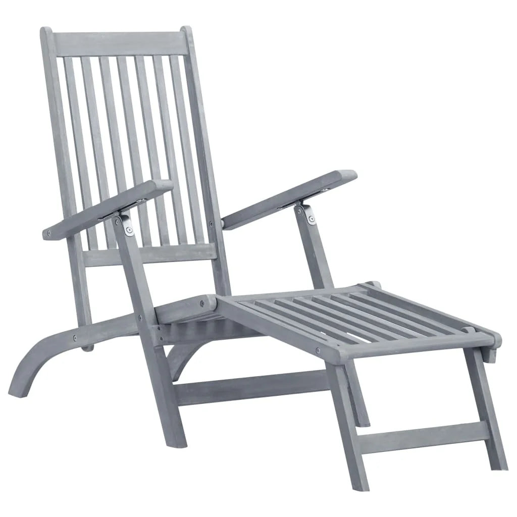 Patio Deck Chair with Footrest and Cushion Solid Wood Acacia C33712