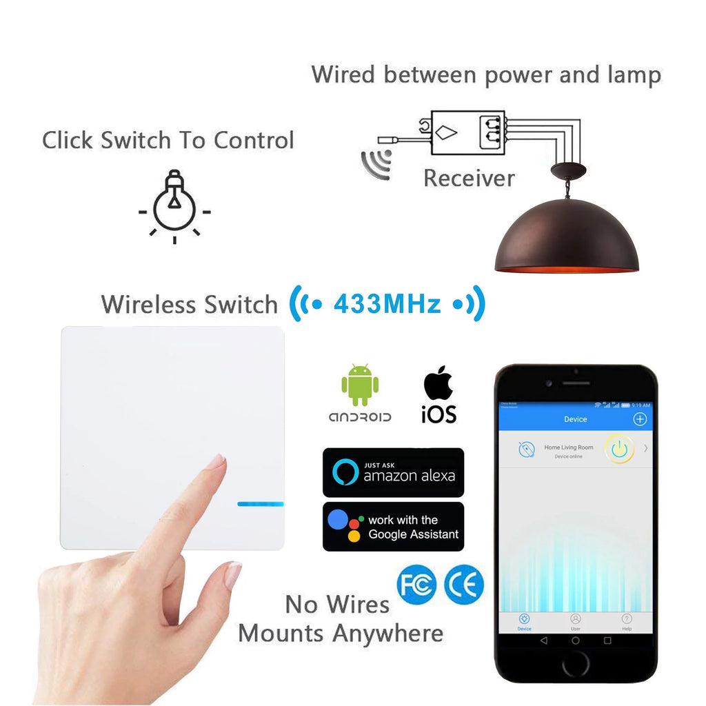 Smart Light Switch WiFi Wall Wireless 2x 1-gang Switch + 2x WIFI Receiver M238257