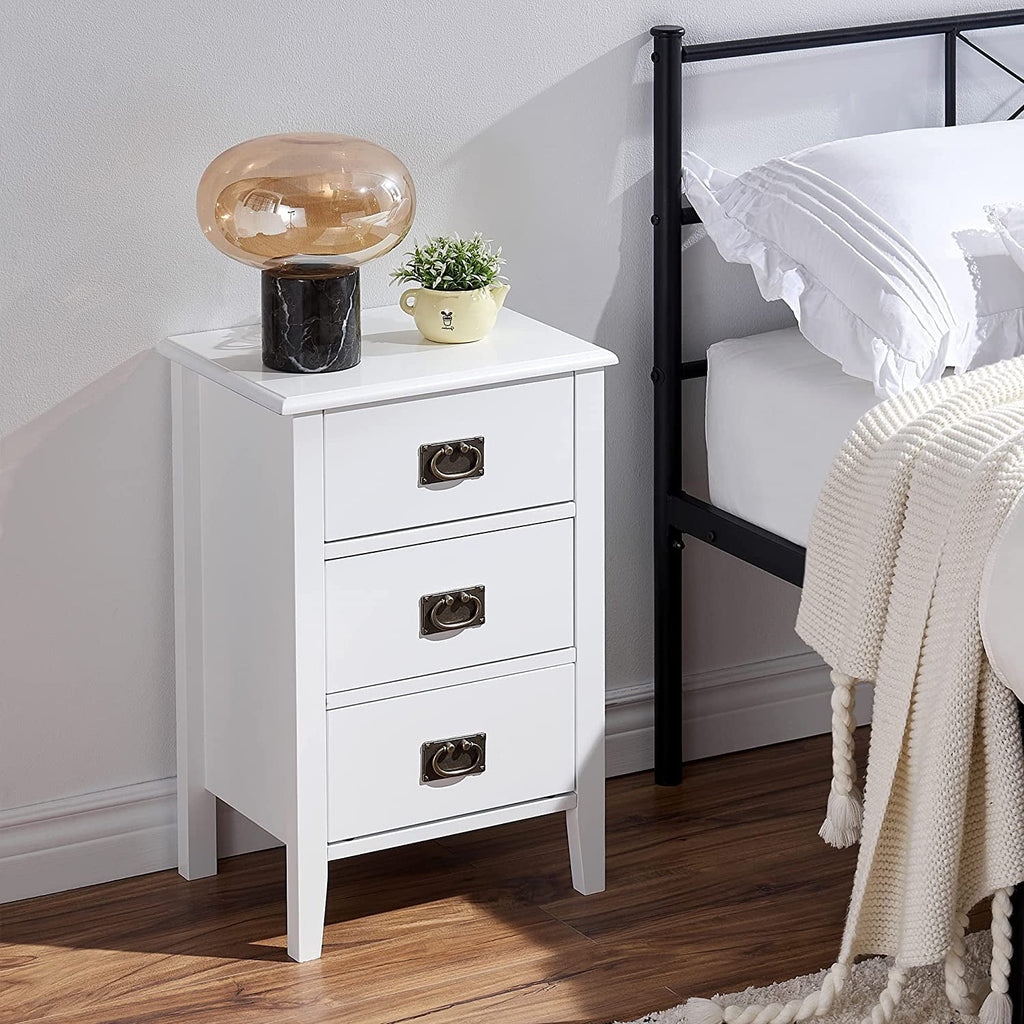 White 3 Drawer Nightstand with Solid Wood Legs L9382
