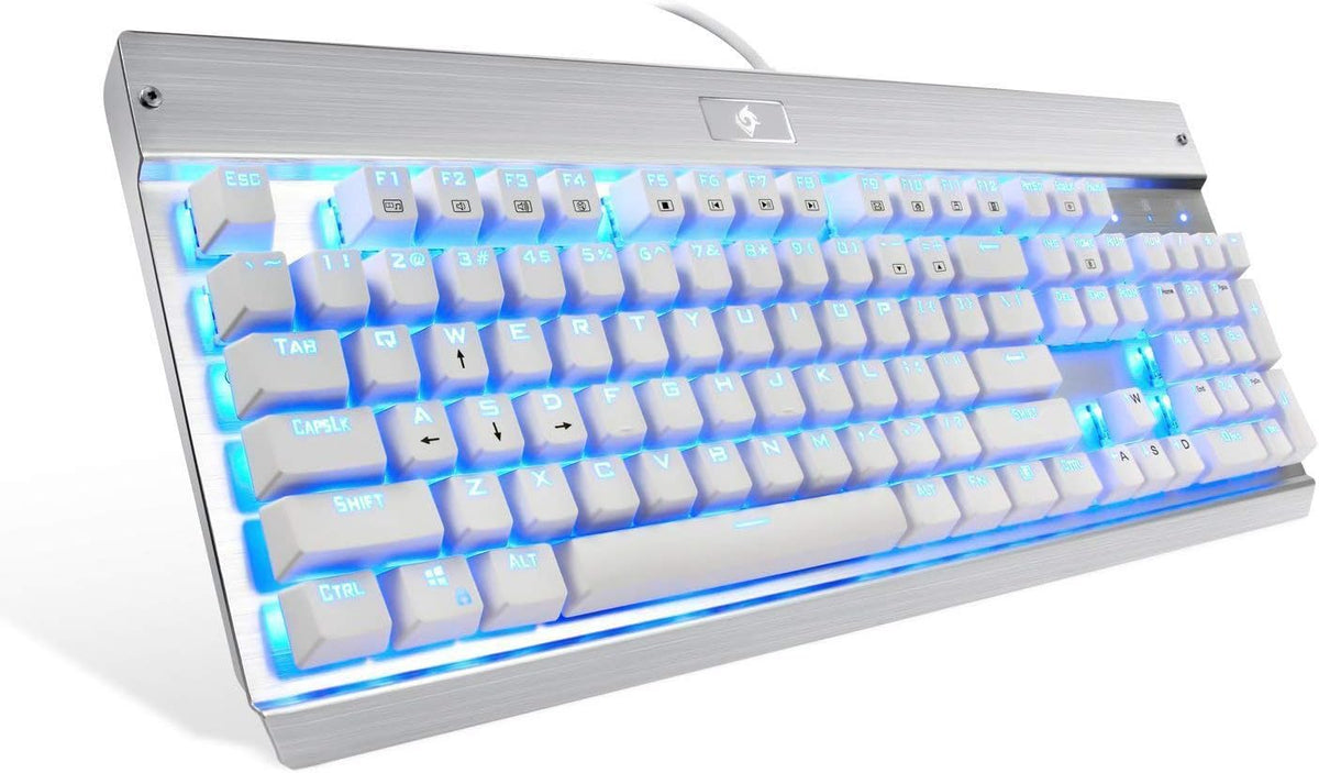 Wired Ergonomic Mechanical Keyboard Blue Switch White LED Backlit A58616