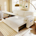 White Sherpa Sofa Bed with Storage Chaise V6805