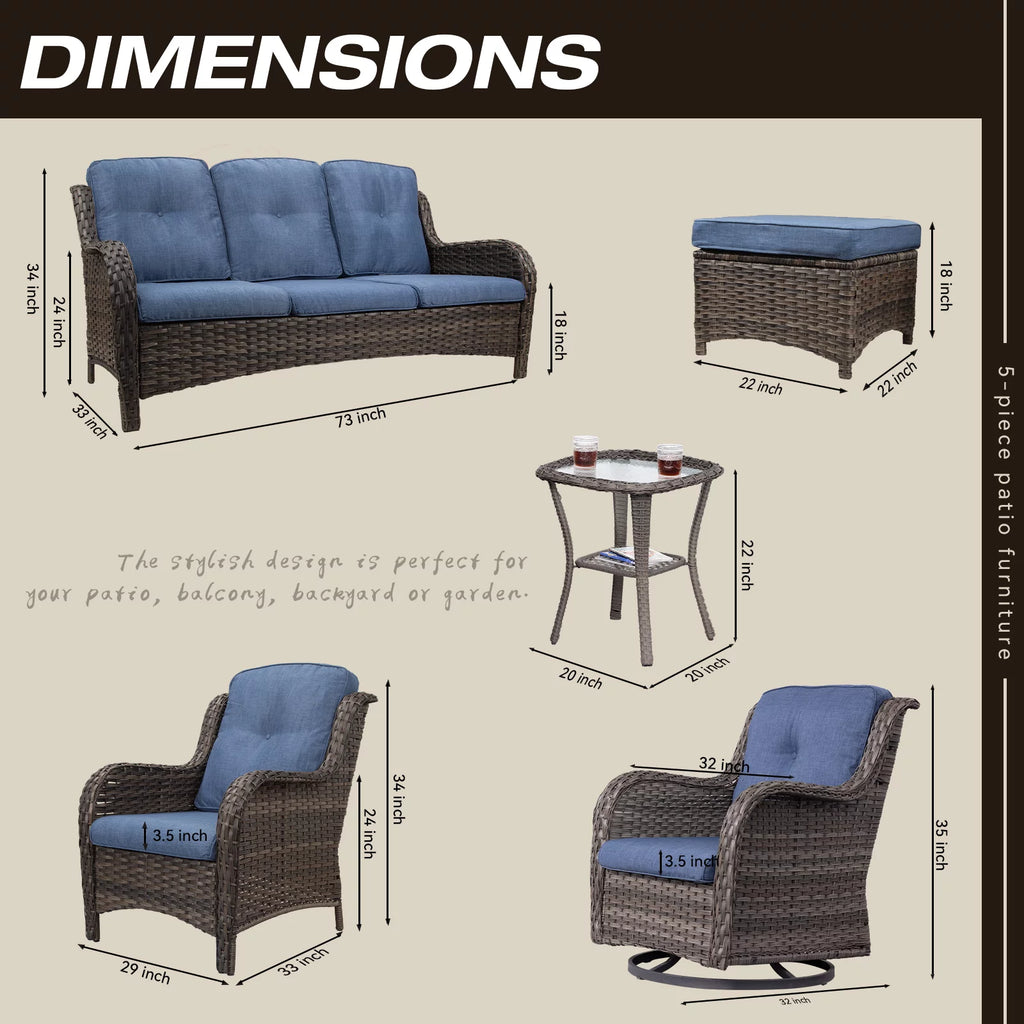8 Pieces Outdoor Furniture Set with 3-Seat Sofa Swivel Rocking Chairs M2494