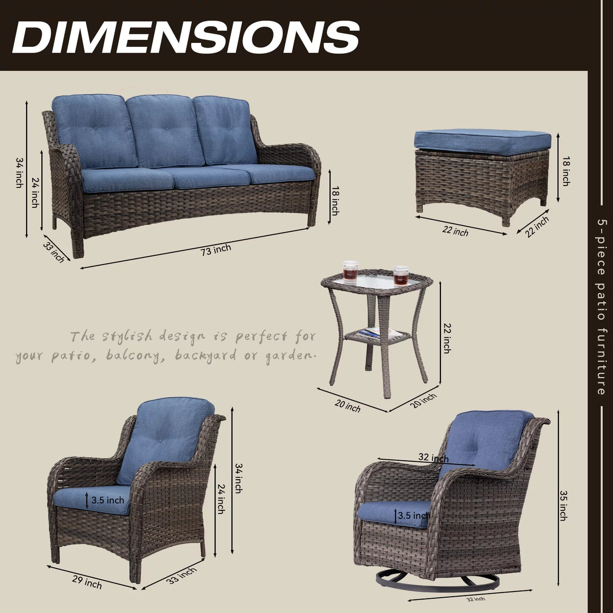 8 Pieces Outdoor Furniture Set with 3-Seat Sofa Swivel Rocking Chairs M2494