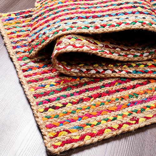 Bohemian Braided Jute Cotton Area Rug 2'x3' C8015