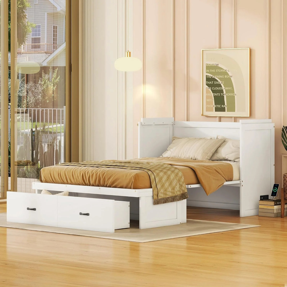 Full Size Murphy Bed with USB Port and Large Drawer K976