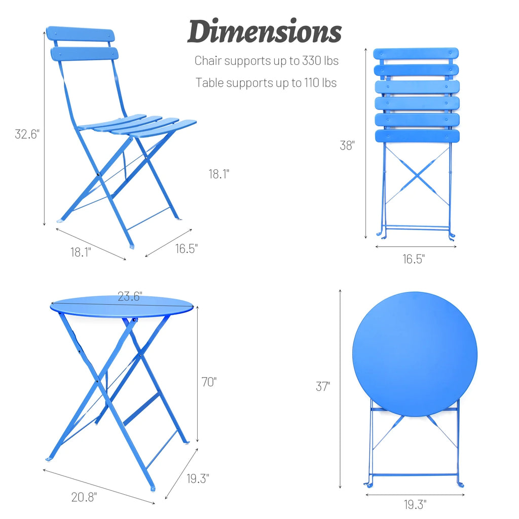 3 Piece Foldable Bistro Furniture Set Steel Frame X5060