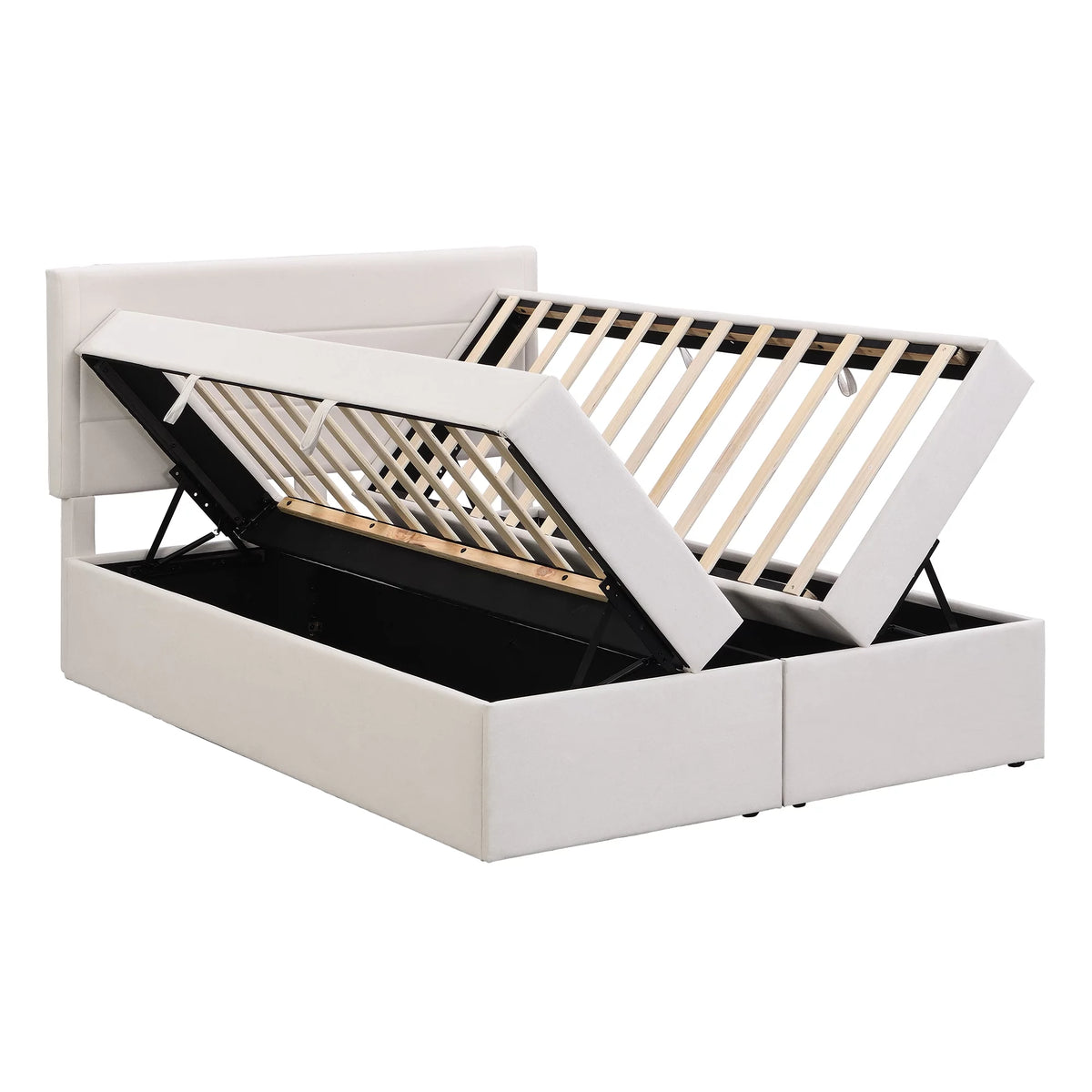 Beige Full Size Upholstery Platform Bed with Lift up Storage K8101
