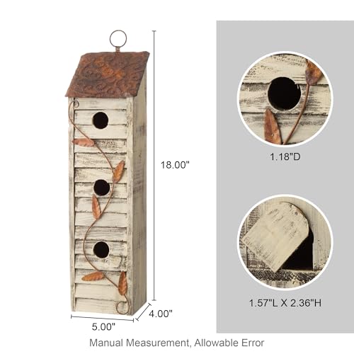 18" Hanging Washed White Distressed Solid Wood Birdhouse M790987