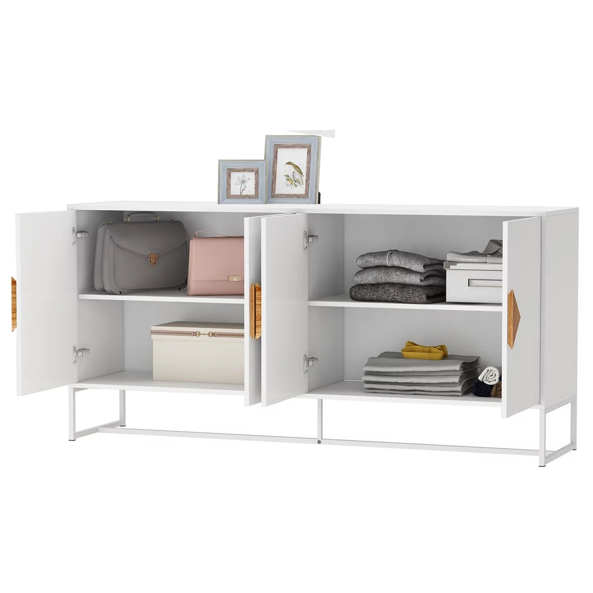 White Modern 4 Door Storage Sideboard Cabinet U3295
