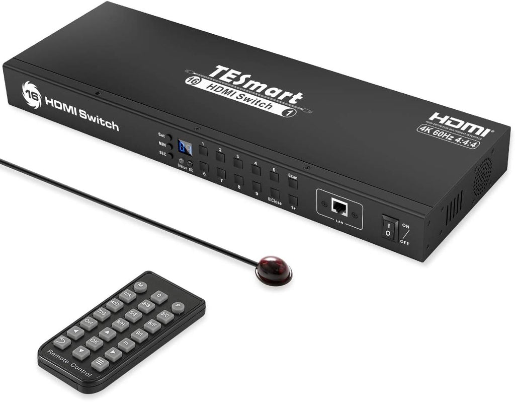 16 in 1 Out 4K@30Hz HDMI Switch with IR Remote Control - Black K5491