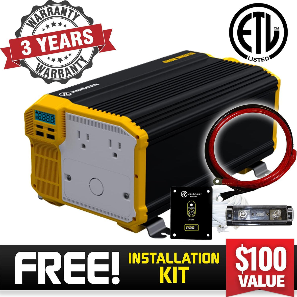 2000 Watts 12V to 110V Modified Sine Wave Power Inverter D586724